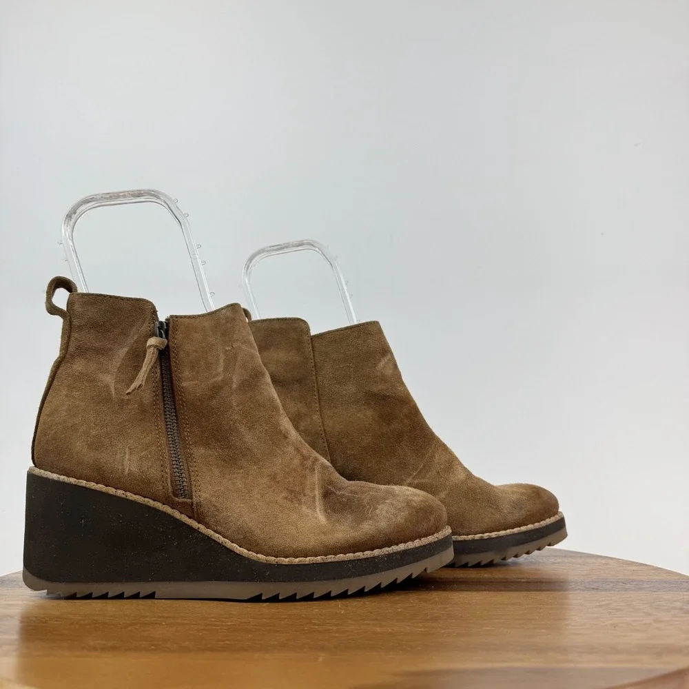 Womens Sofft Emeline Waterproof Brown Leather Wedge Ankle Booties Size 8‎ M GUC